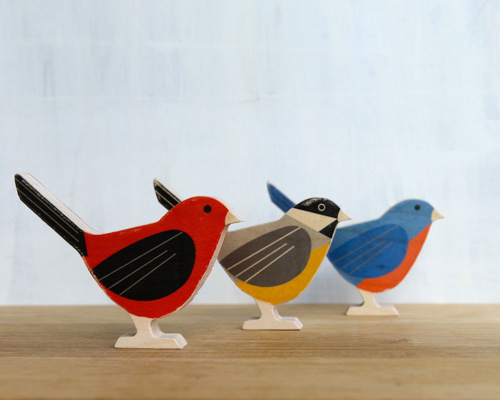 Modern Wood Birds - Set of 3