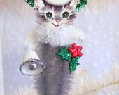 Vintage Kitten Christmas Ornament Feather Tree