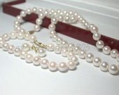 7mm aaa grade white akoya pearl jewelry set necklace 16" bracelet 7" & matching earring 14k--Christmas Gift
