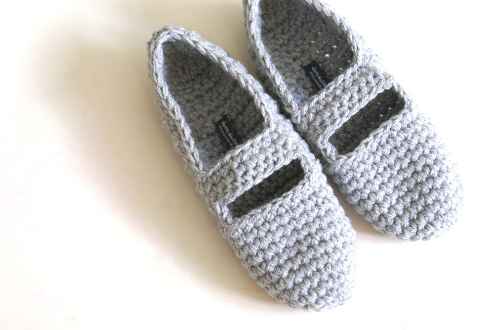 Crochet Mary Jane Slippers for Women in Grey