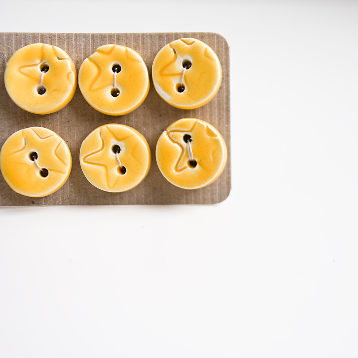 ceramic buttons, bright yellow, handmade, small, round, unique. handmade in Ireland by karoArt ceramics