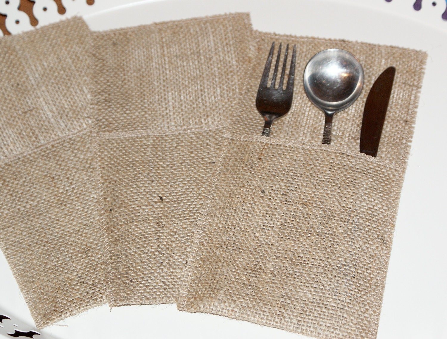 Burlap silverware holders, set of 6