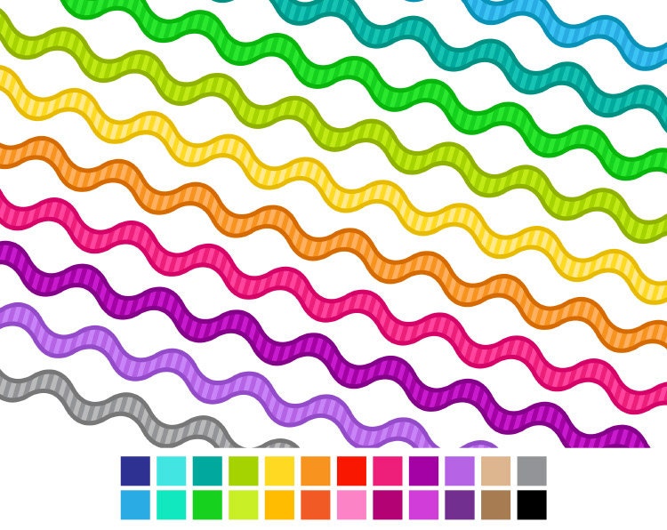 Digital Clip Art - Striped Ric Rac Digital Ribbons - Personal and Commercial - Instant Delivery