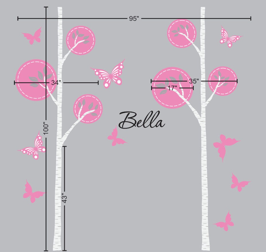 Children Wall Decal Birch Tree Grey Pink Nursery Tree Wall Decal Baby Modern Nursery OHSC