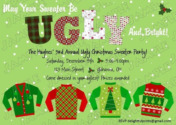 Ugly holiday sweater party ANY color ...custom you print card by delightfulprints Il_570xn