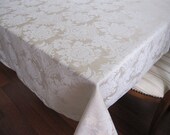 Champagne beige 66 inch Square tablecloth modern fancy satin Ottoman damask print- Entertaining home decor
