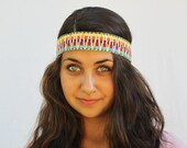 Tribal Hippie Headband - Geometric Indian Pattern. Chevron, Festivals, Native American Pattern, Bohemian Headband, Bonnaroo 2013