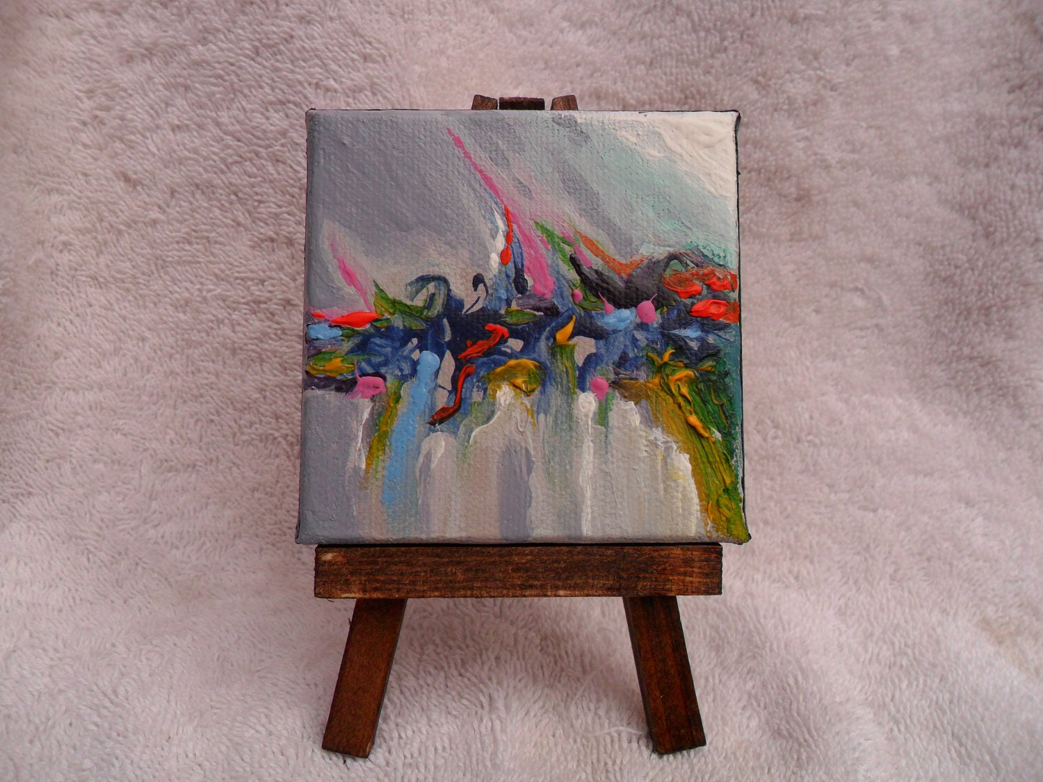 Mini painting Abstract Original painting -Mini Skye -3 x 3 - May Flowers - by Artist Skye Taylor