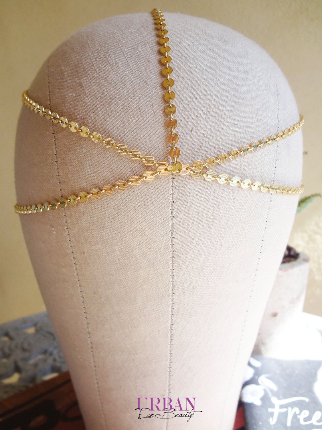 Gold Egyptian 5 strand Circle Coin Chain Headpiece - 14K Gold coin chain head dressing - gold coin hair piece - Kim Kardashian Styled Looks