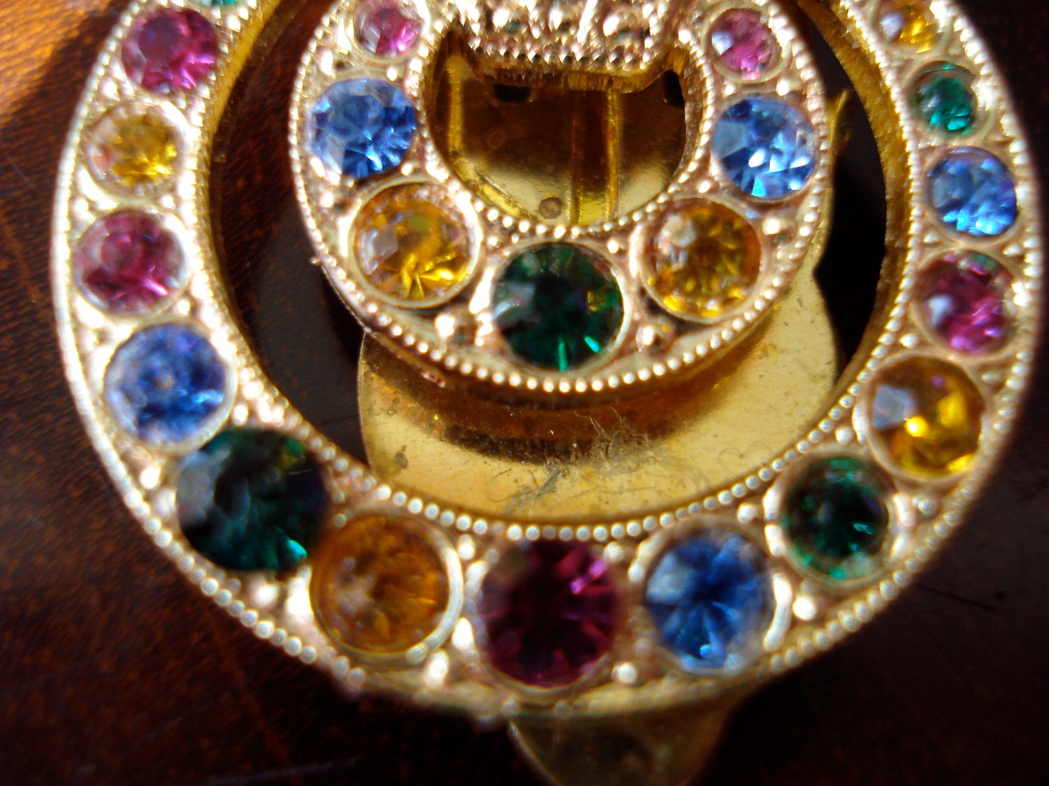 Pair of Dress Clips Art Deco Czech Multicoloured Rhinestones 1920's 1930's
