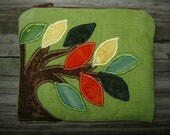 SOLD batik tree zipper pocket pouch Wallet, mp3 player, iPod Nano, handmade one-of-a-kind