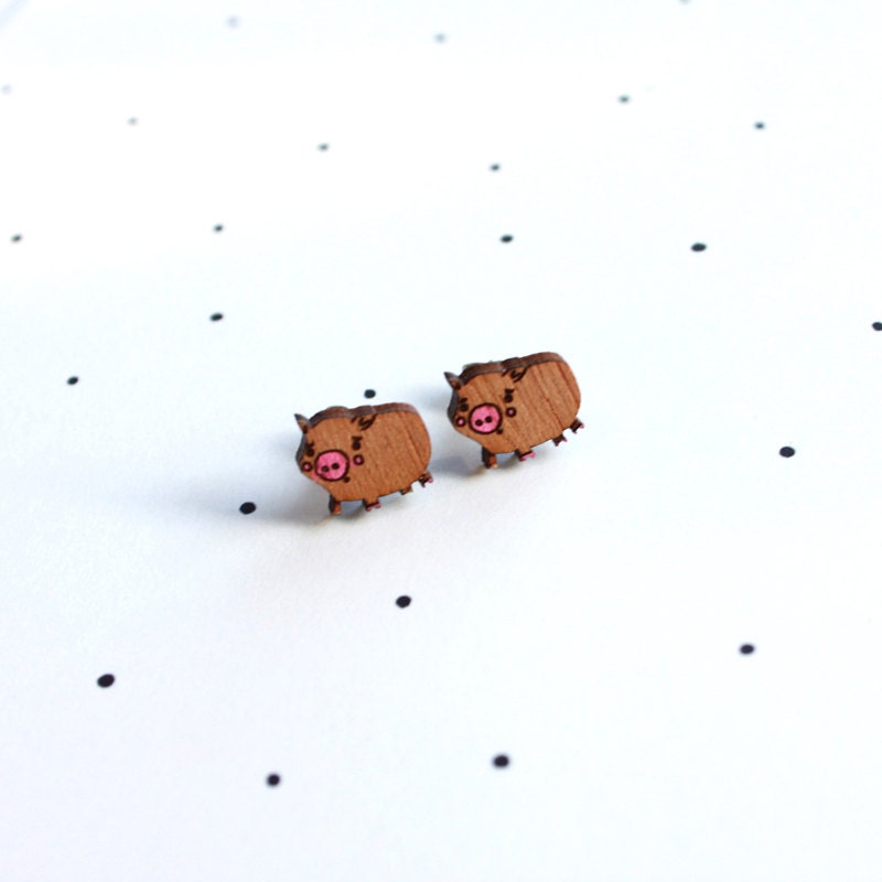 Wooden Laser Cut Pig Earrings