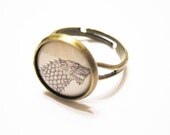 House Stark Sigil Crest Game of Thrones Bronze Metal Adjustable Ring