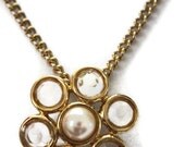 Vintage Golden Glass Crystal Flower Recycled Autumn Fall Spring Necklace