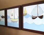 Sailboat Nautical Nursery Art - Set of 3 Paintings, each 20x20", hand painted acrylic on canvas