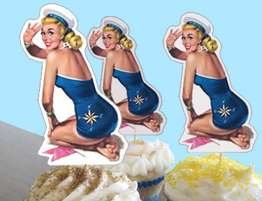 Retro Sailor Cupcake Topppers