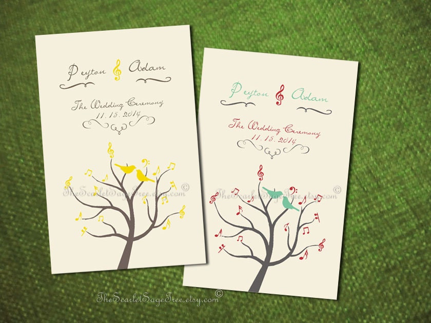 PRINTABLE HARMONY LOVEBIRDS Wedding Program Content Custom Design Colors Text Template Digital File Diy Paper Goods Music Notes Invitation