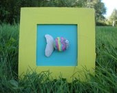 MAINE Rock Sea Shell FISH yellow rainbow Art