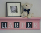 Pastel Pink and Navy Baby Gifts - Baby Girl Nursery Wall Decor - HARPER - 24" Shelf with 6 Wooden Letters