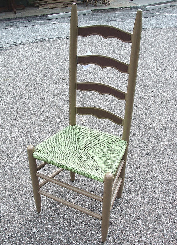 SALE REDUCED (Call for a ship quote) Vintage Reclaimed Ladderback Accent Chair w Rush Seat