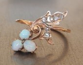 Antique Opal and Rose Cut Russian Diamond Ring