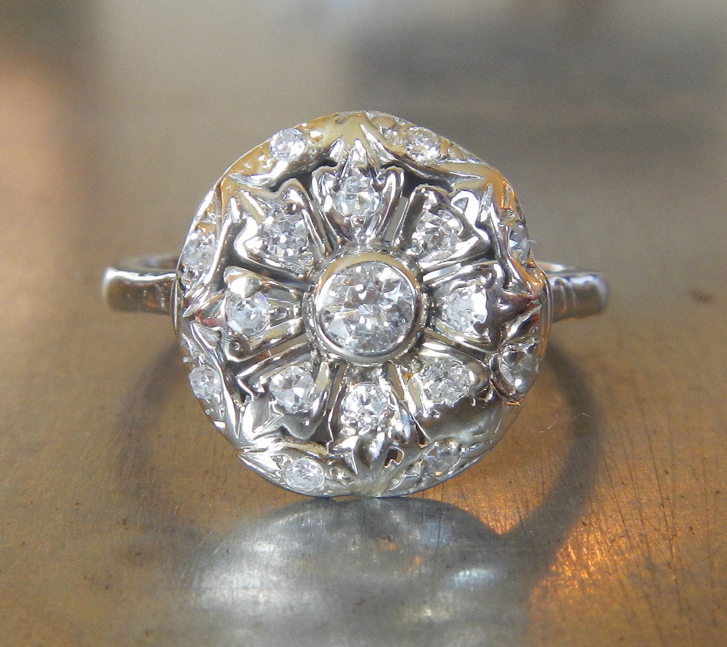 Diamond Engagement Ring 1930's Flower Design