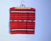 Vintage 70s 80s Embroidered Red Black White Mexican Fiesta Wall Hanging // place mat // table mat runner
