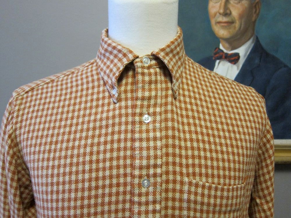 1960s Brown Check Wool Button Down Shirt 16.5 by Donegal