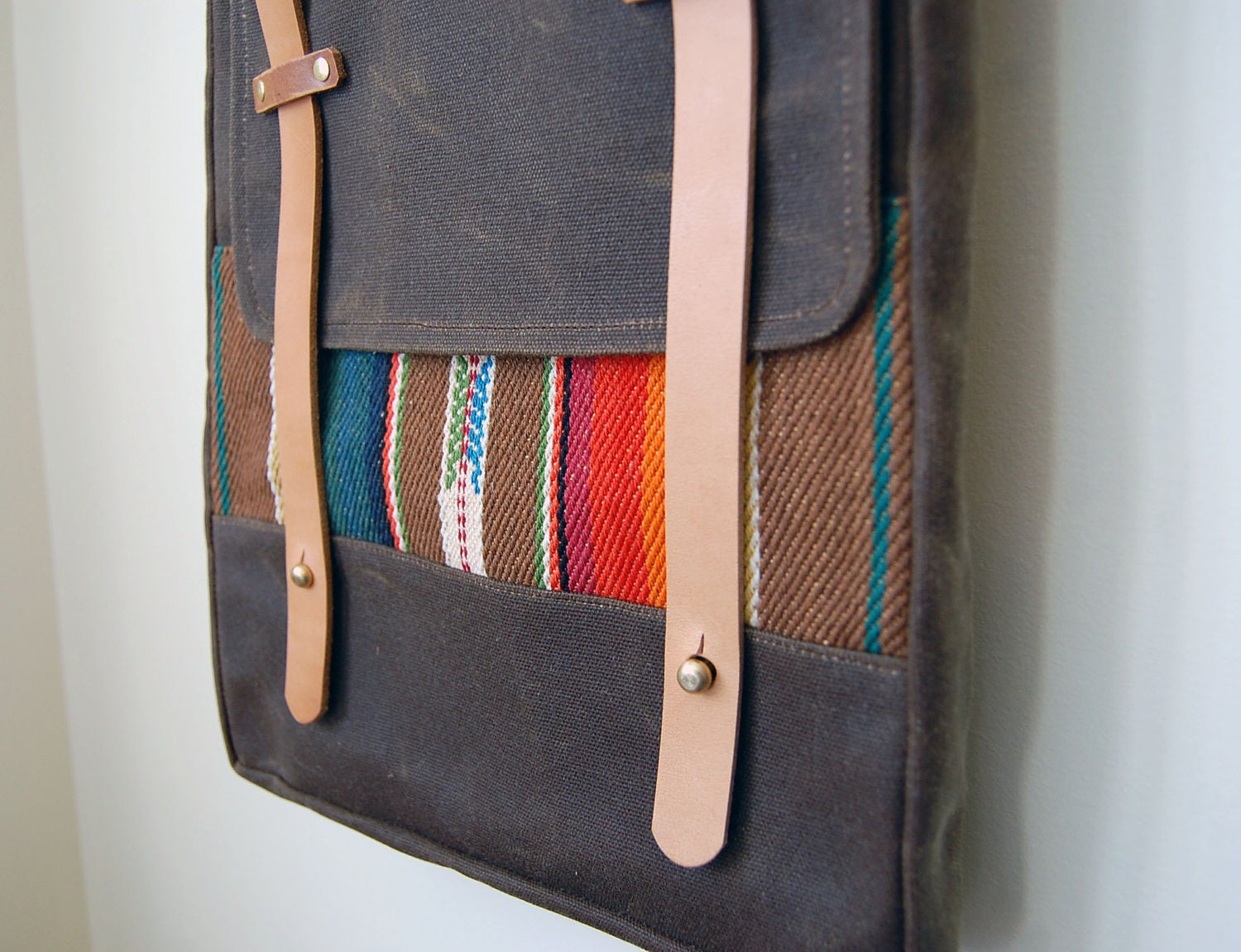 The Prickley Mountain Bag // Waxed Canvas Attache w/ Leather & Rainbow Stripe