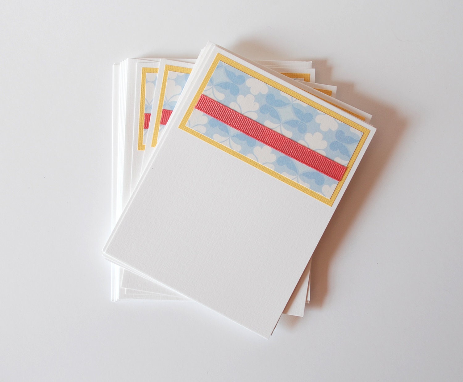 Handmade Flat Note Card Set of 8 - Pink, Yellow, and Blue