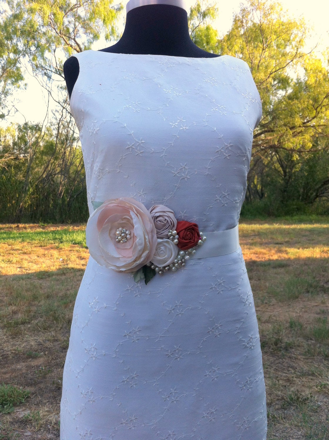Sophie... Bridal Sash in Ivory Cream, Champagne and Autumn Burnt Orange Rosette Sash with beautiful pearl, crystals, rhinestones