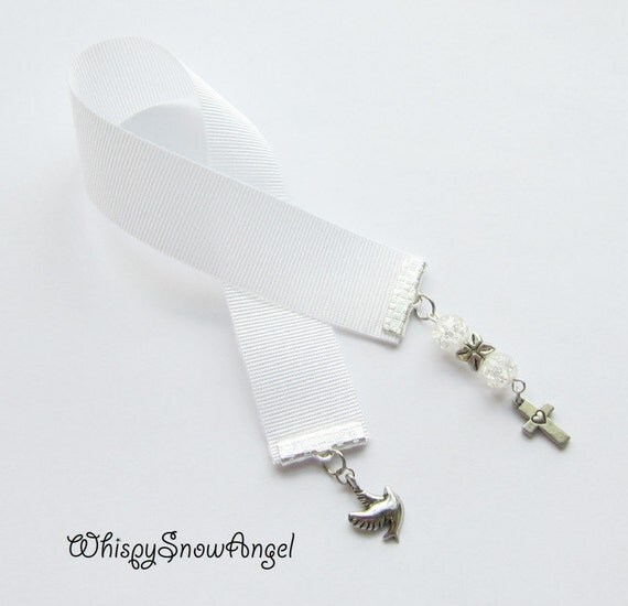 Christian Ribbon Bookmark Dove and Cross Charms Made for Paperback Books