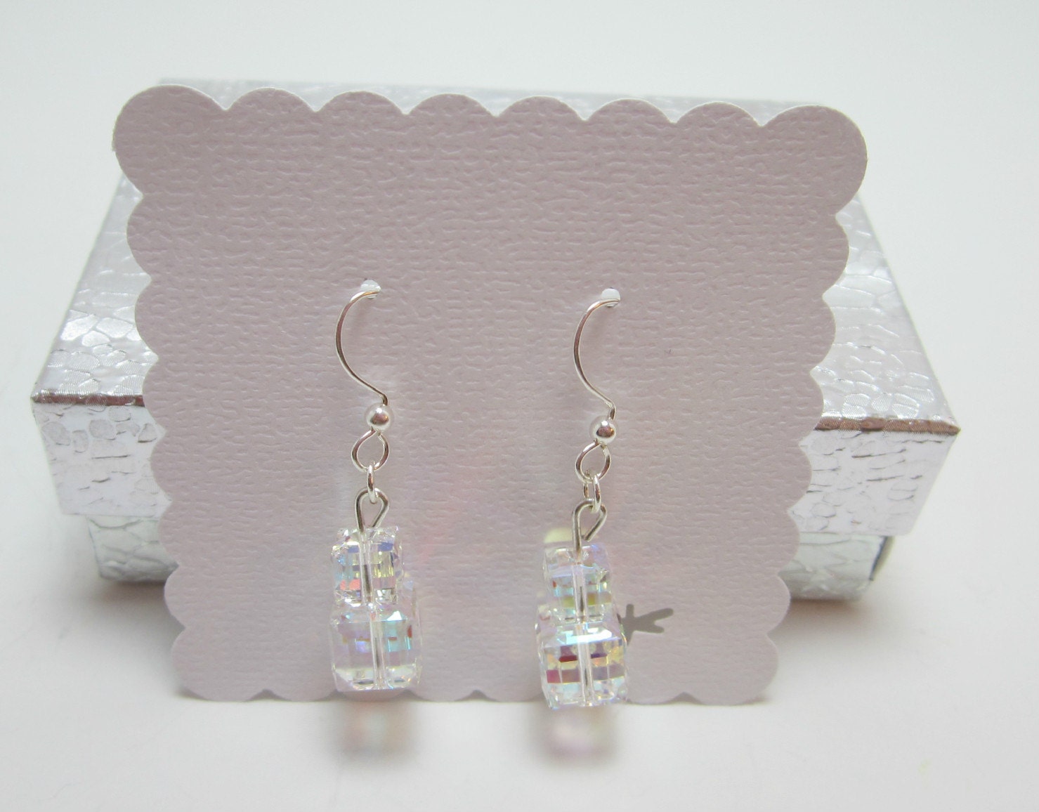 Swarovski Cube Earrings Clear AB