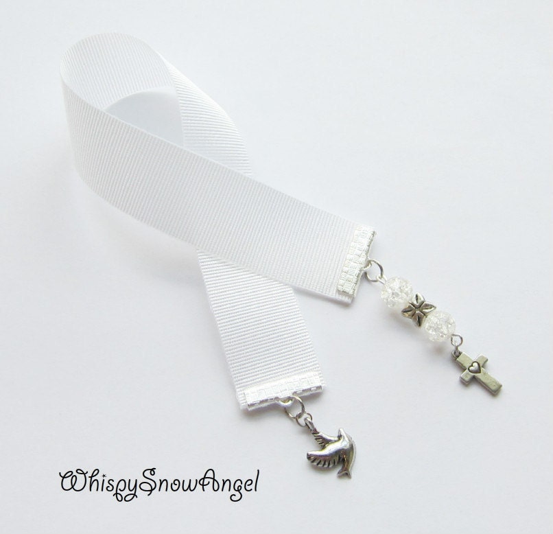 Christian Ribbon Bookmark Dove and Cross Charms Made for Paperback Books