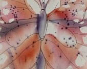 Kids Art Wall Decor Original watercolor Butterfly Painting - Butterfly Love I-Purple Red Orange, 15x11"