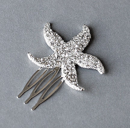 Rhinestone Bridal Hair Comb Beach Wedding Jewelry Crystal Starfish Clip FREE Combine Shipping US CM031LX