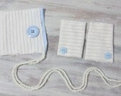Ivory and baby blue boys photo prop hat and legwarmers set, newborn photography props