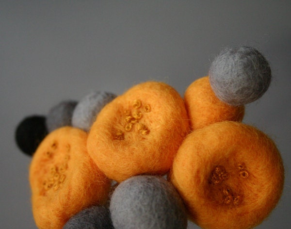 Sail to the Moon Corsage, pure wool felt brooch in apricot, black and grey, wedding, prom, debs, party