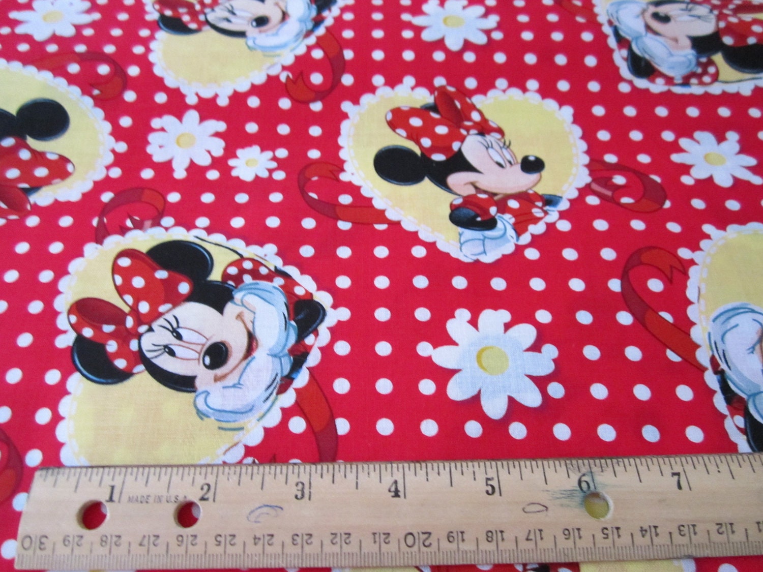 Disney Minnie Mouse Polka Dots and Daisies on Red by Springs Creative Fabric BTY