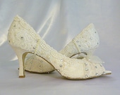 Lacey ivory ..mid heel...wedding shoes...peep toes...Swarovski crystals and pearls
