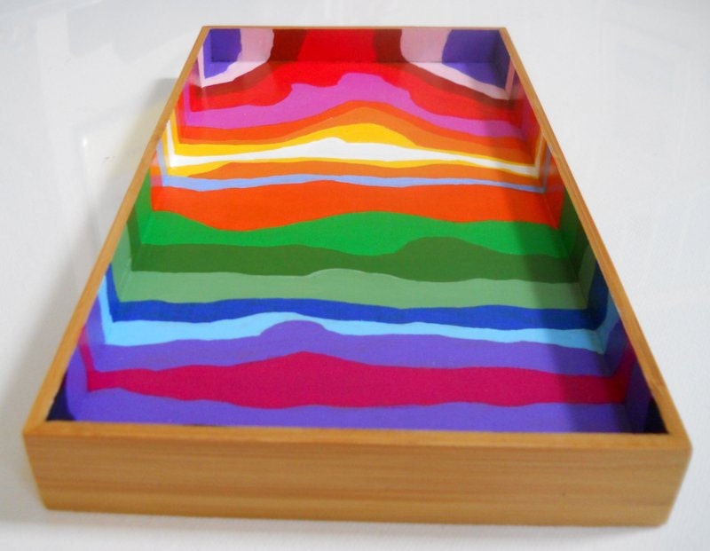 Rainbow Stripes Large Painted Bamboo Tray - MADE TO ORDER