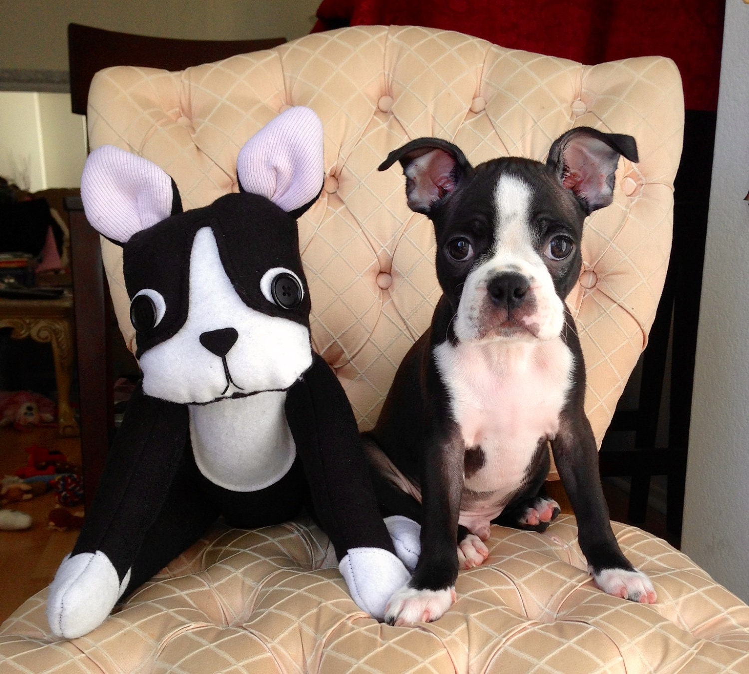 Boston Terrier Stuffed Animal Moveable Plush Doll