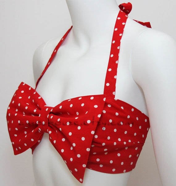 Red and White Dots Bow Bandeau Set