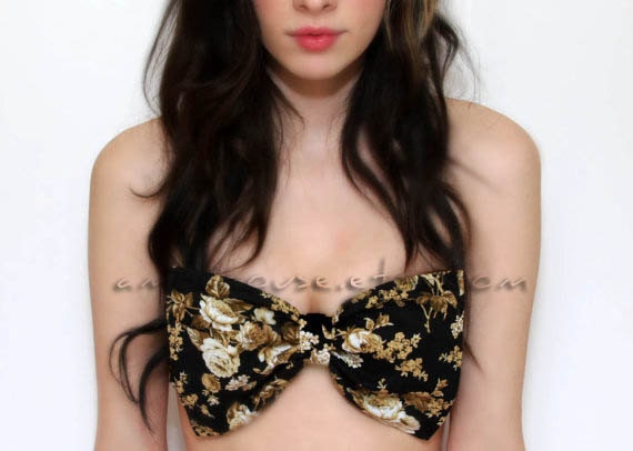 Black and vintage rose bow bandeau- Made to order
