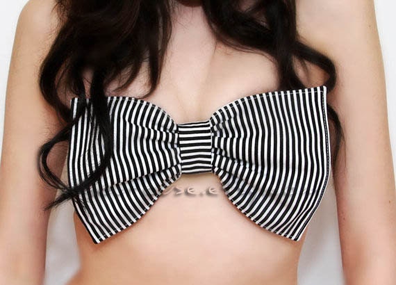Black and White Stripe Bow Bandeau