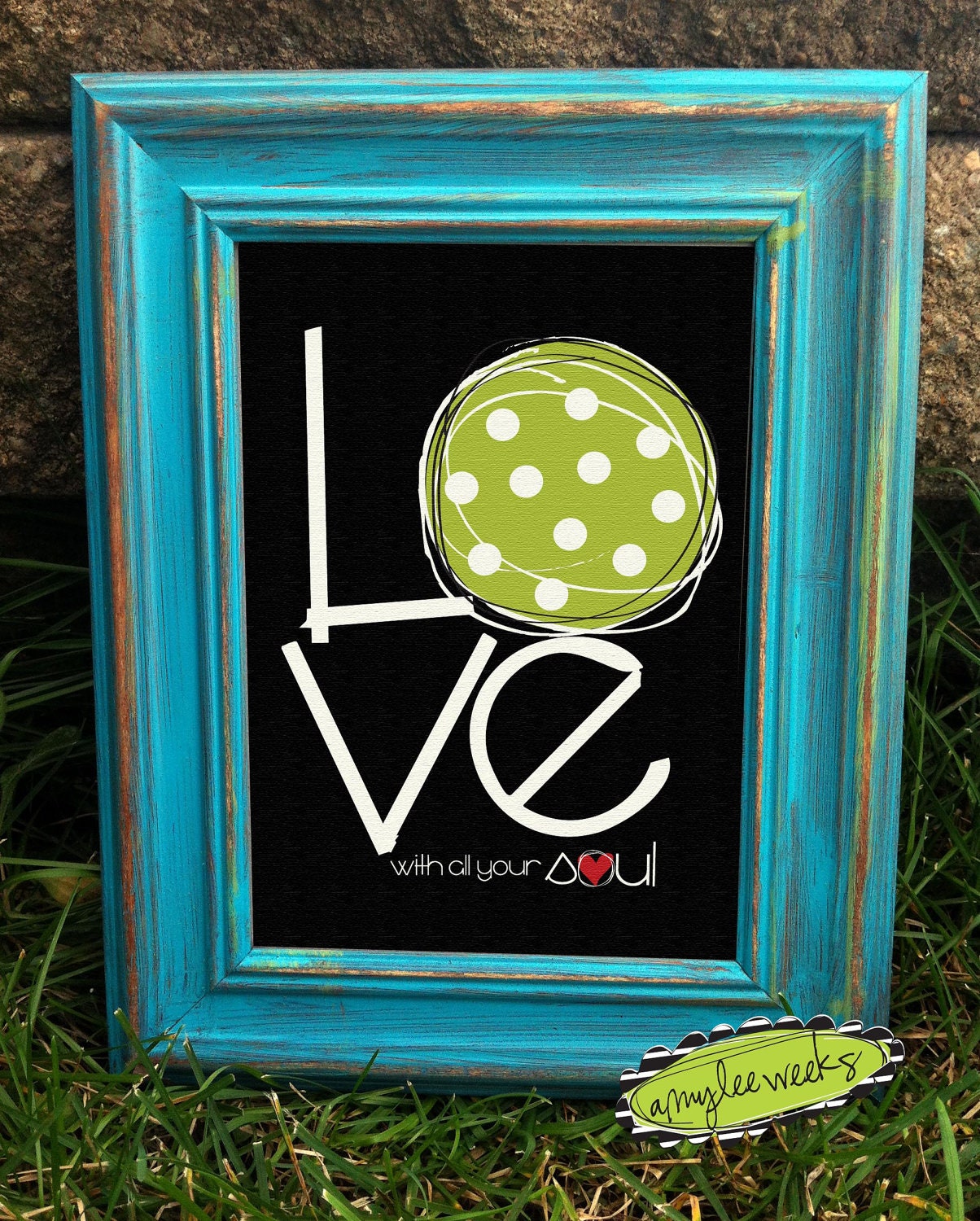 Scripture Art, Christian Art, Heart Mind Soul - Love with Soul, canvas-mounted framed art (5x7)