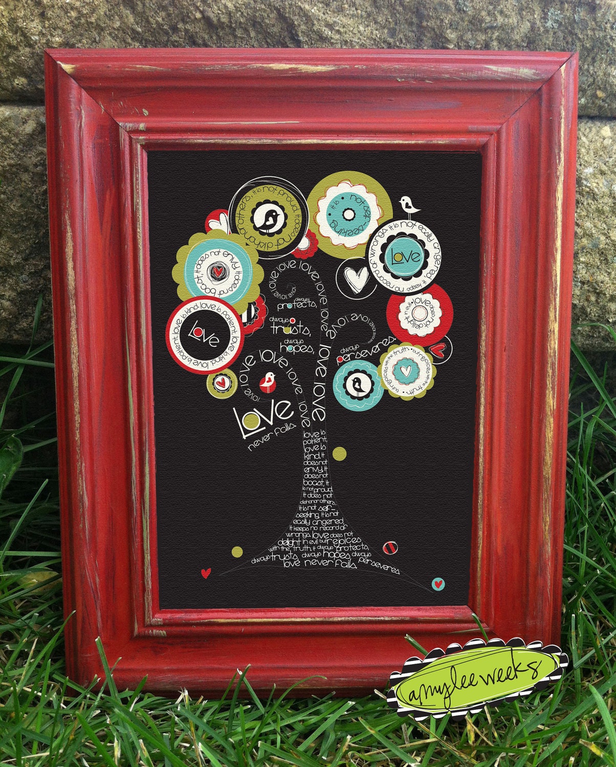 Scripture Art, Christian Art, Trees of Hope - Love Tree, canvas-mounted framed art (5x7)