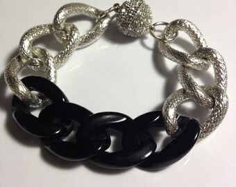 Diamond Ebony Chunky Silver Bracelet