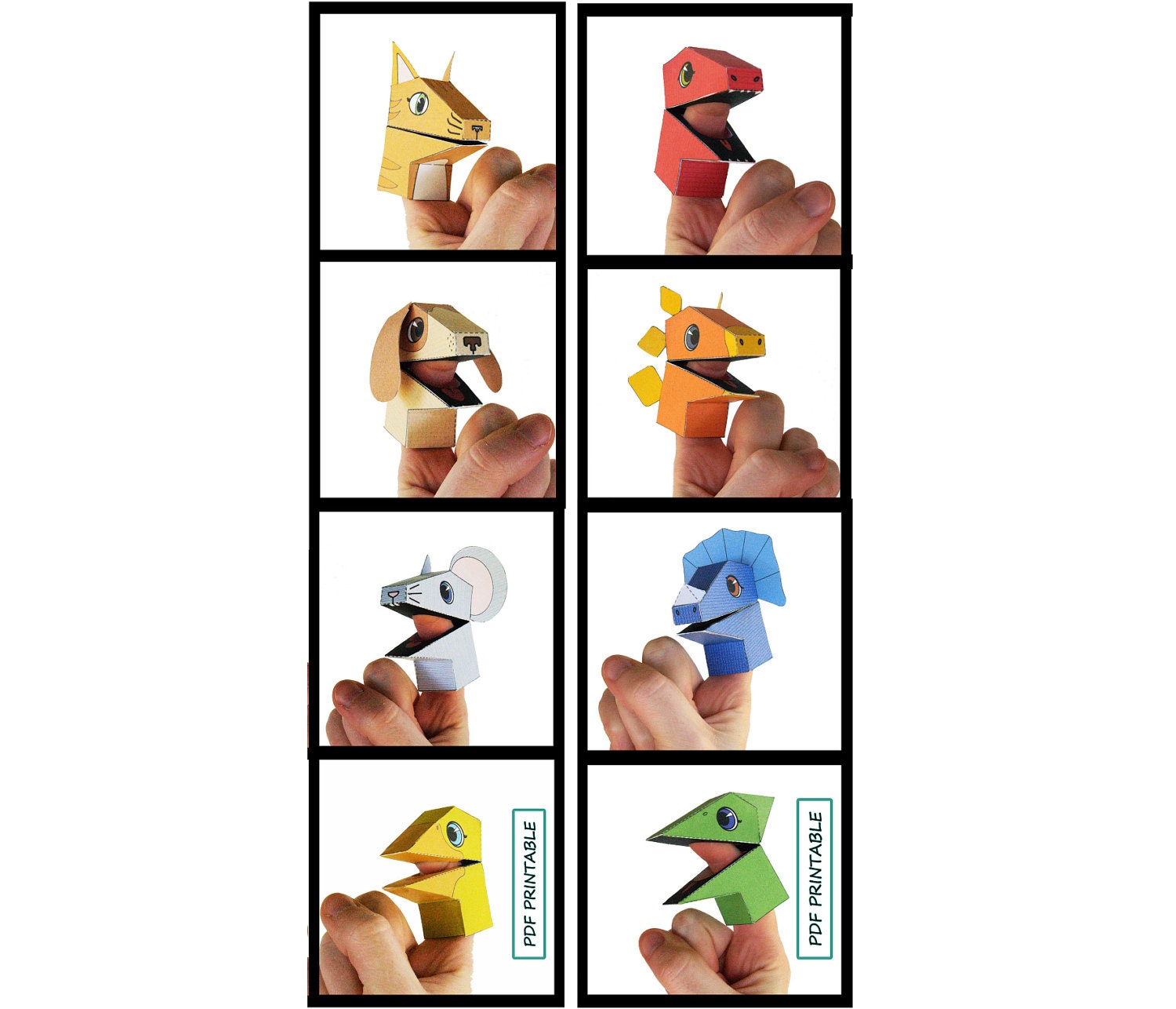 Paper Finger puppet Fingerjaws set of 2-Dinosaur and Pets