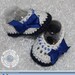 Baby Shoes, Crochet Baby Booties - Baby Girl Booties - Ballet Slippers - Dark Blue, White, Bow Shoes, Glass Beads, READY TO SHIP